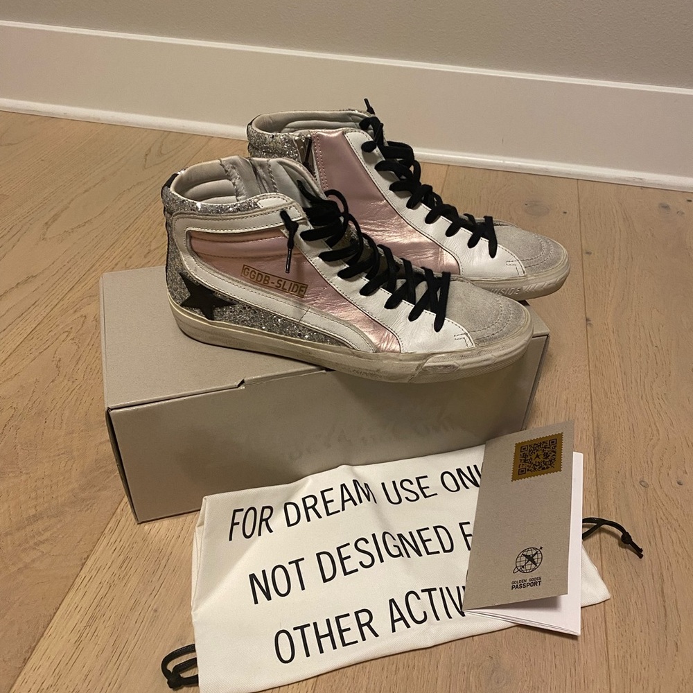 Golden Goose Salmon Pink Slide (pink and sparkly)